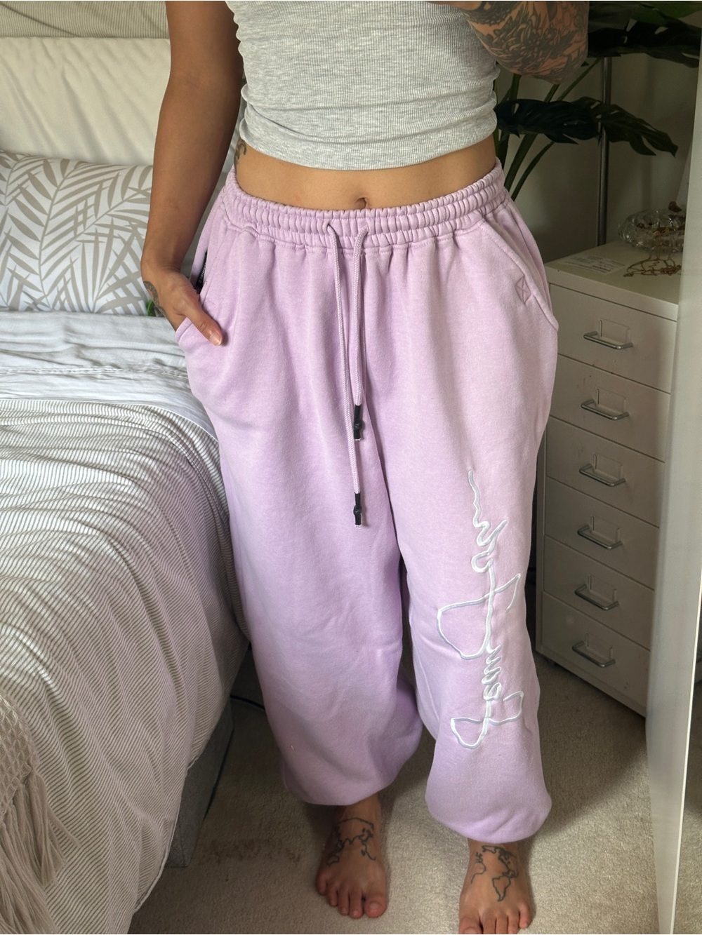 Lilac Relaxed Jogger Sweatpants with Drawstring